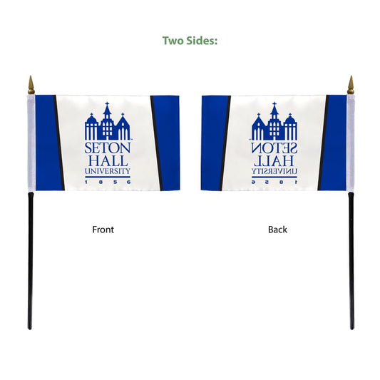 AGAS Seton Hall University Stick Flag 4 x 6 inch – Single Sided Printed Polyester Seton Hall Pirates – Official NCAA SHU Product – Desk Display with 11 inch Plastic Pole and Black Base