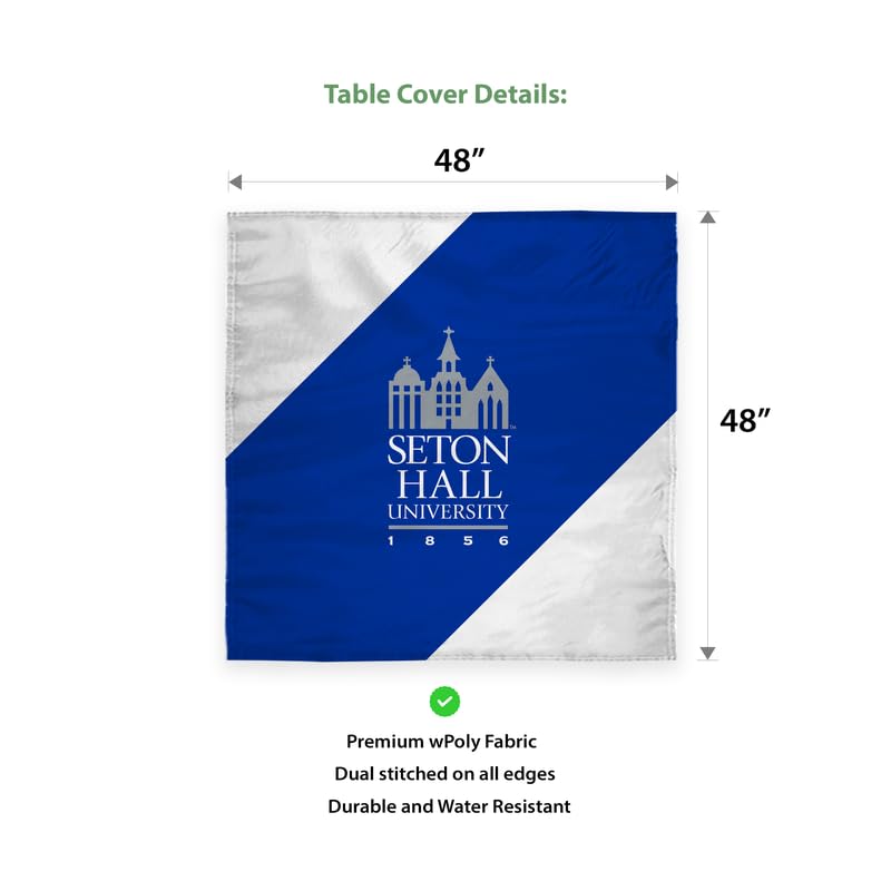 AGAS Seton Hall University Table Cover 48 x 48 inch – Single Sided Printed Wrap Knitted Polyester Seton Hall University Building Design – Official NCAA SHU Product – Square Table Cover