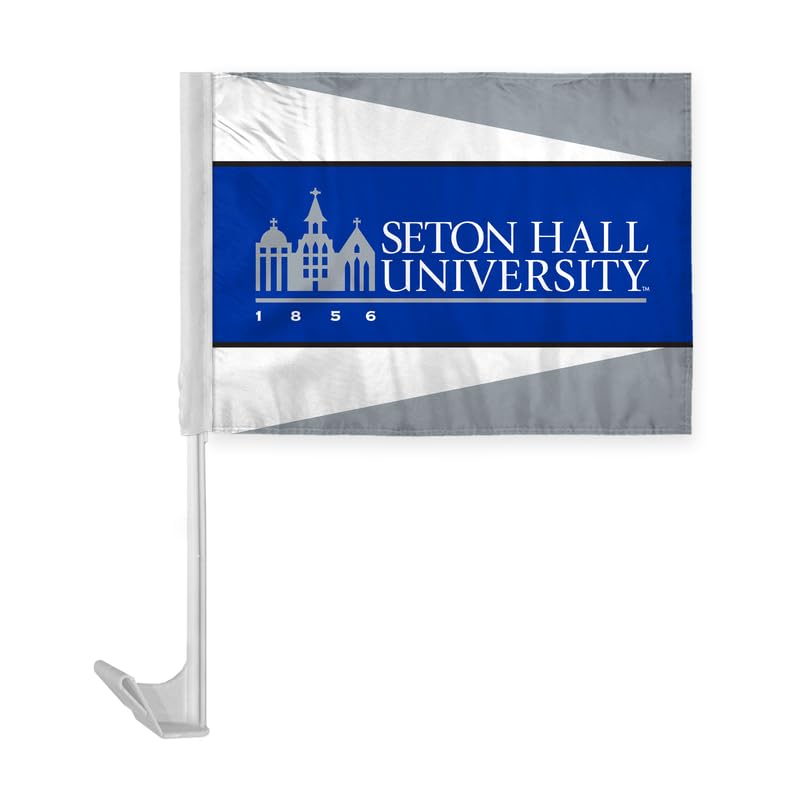 AGAS Seton Hall University Economy Car Flag 12 x 16 inch – Single Sided Printed Polyester Seton Hall University Wordmark Design – Official NCAA SHU Product – Vehicle Mount with 17 inch Flex Pole and Closed Top Sleeve