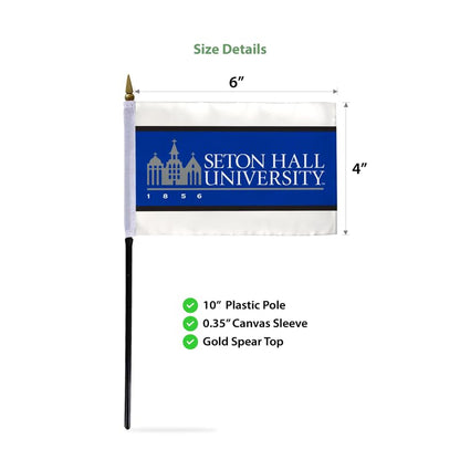 AGAS Seton Hall University Stick Flag 4 x 6 inch – Single Sided Printed Polyester Seton Hall University Wordmark Design – Official NCAA SHU Product – Desk Display with 11 inch Plastic Pole and Black Base
