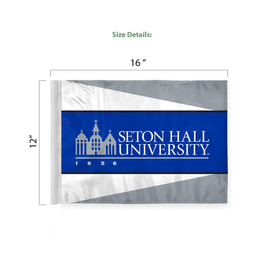 AGAS Seton Hall University Economy Car Flag 12 x 16 inch – Single Sided Printed Polyester Seton Hall University Wordmark Design – Official NCAA SHU Product – Vehicle Mount with 17 inch Flex Pole and Closed Top Sleeve