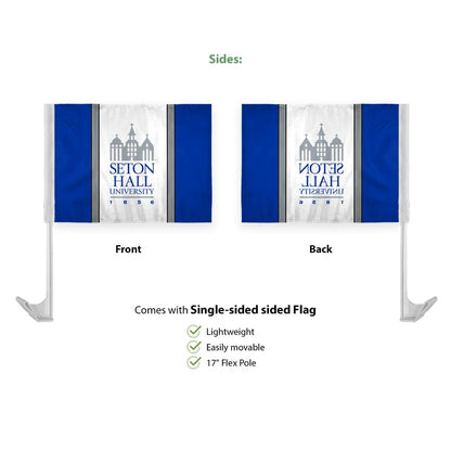 AGAS Seton Hall University Economy Car Flag 12 x 16 inch – Single Sided Printed Polyester Seton Hall Pirates – Official NCAA SHU Product – Vehicle Mount with 17 inch Flex Pole and Closed Top Sleeve