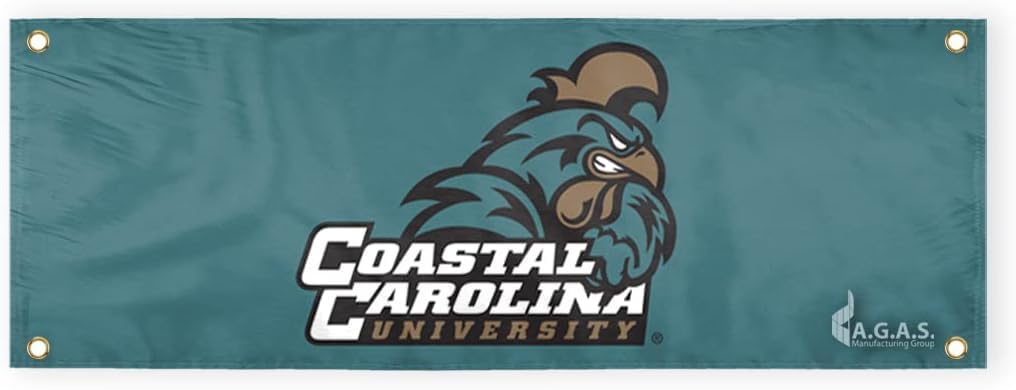 AGAS NCAA Coastal Carolina University Horizontal Banner - 3 x 8 Ft Polyester Material with 4 Brass Grommets along edges for wall hanging - Dorm Room Décor - Parties Gift Wall Flag