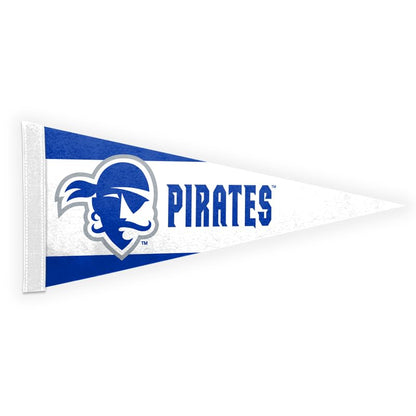 AGAS Seton Hall Pirates Felt Pennant 12 x 30 inch – Single Sided Printed Acrylic Stiff Felt Pirate Head Logo Design – Official NCAA SHU Product – Wall Pennant with Header and Heat Cut Edges