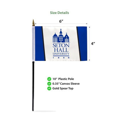 AGAS Seton Hall University Stick Flag 4 x 6 inch – Single Sided Printed Polyester Seton Hall Pirates – Official NCAA SHU Product – Desk Display with 11 inch Plastic Pole and Black Base