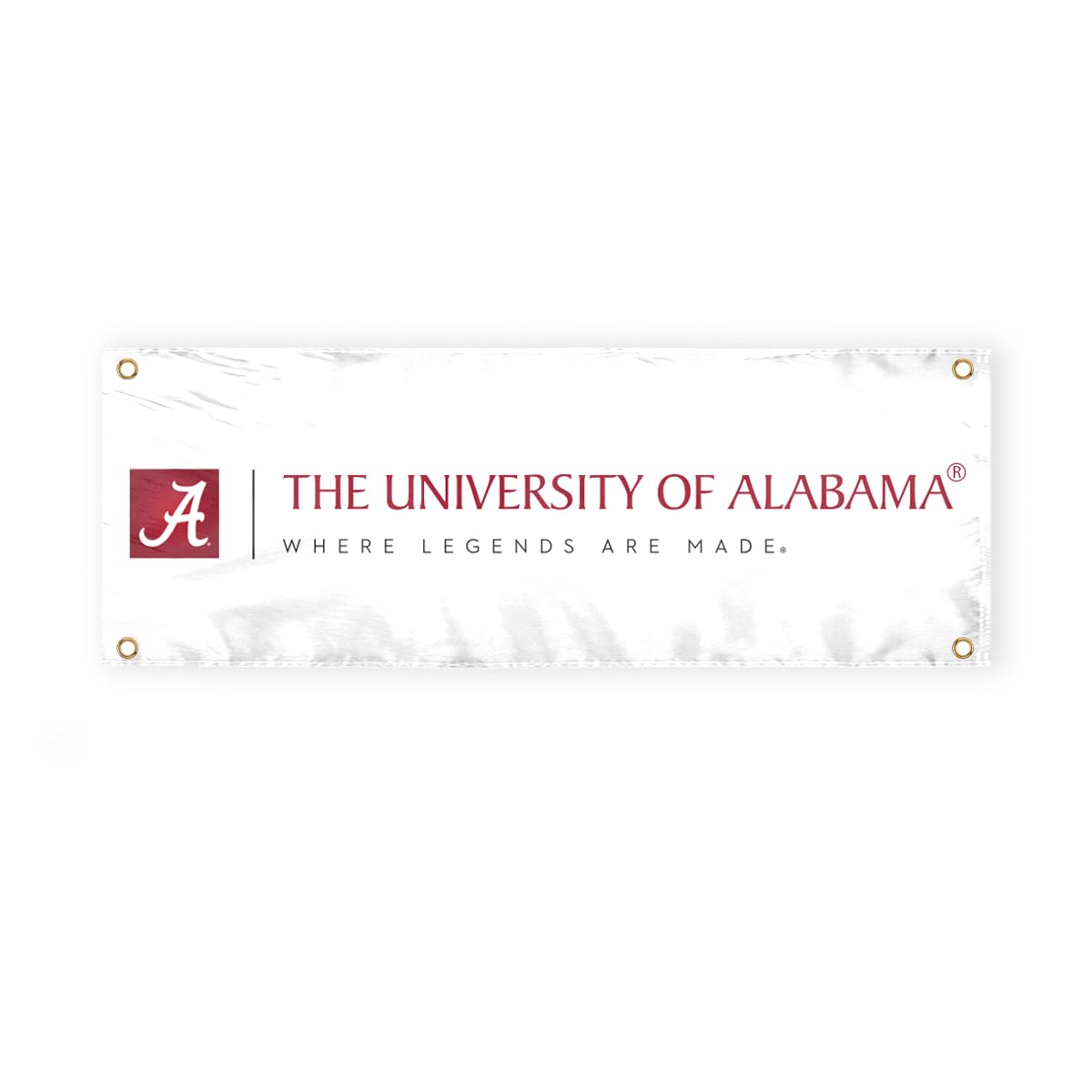 Alabama University Crimson Tide White Design Logo with 4 Brass Grommets - 3x8 Ft - Printed Double-Layered 2 ply Polyester - Correctly Reads on Both Sides - Finished Ends for Added Durability