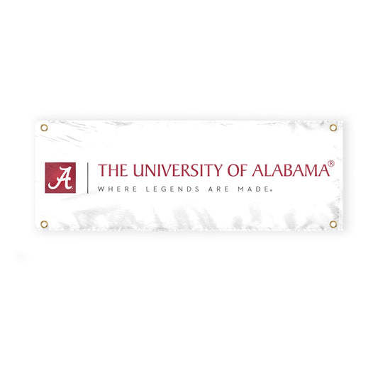 Alabama University Crimson Tide White Design Logo with 4 Brass Grommets - 3x8 Ft - Printed Double-Layered 2 ply Polyester - Correctly Reads on Both Sides - Finished Ends for Added Durability