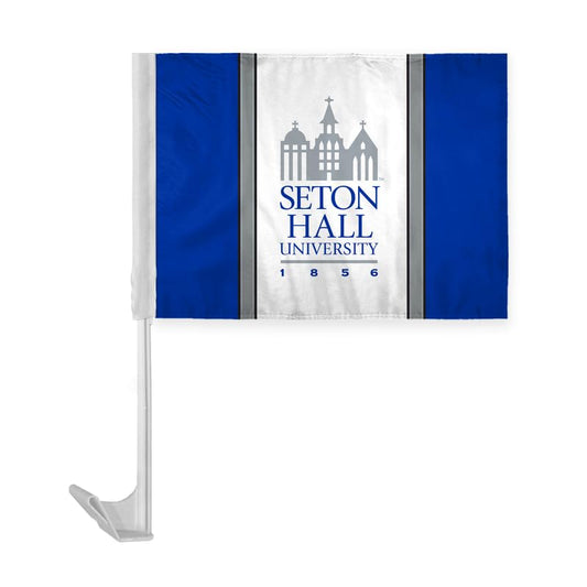 AGAS Seton Hall University Economy Car Flag 12 x 16 inch – Single Sided Printed Polyester Seton Hall Pirates – Official NCAA SHU Product – Vehicle Mount with 17 inch Flex Pole and Closed Top Sleeve