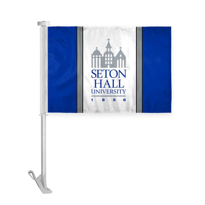 AGAS Seton Hall University Car Flag 10.5 x 15 inch – Single Sided Printed Wrap Knitted Polyester Seton Hall Pirates – Official NCAA SHU Product – Vehicle Mount with 19 inch Stiff Pole and 1 inch Sleeve