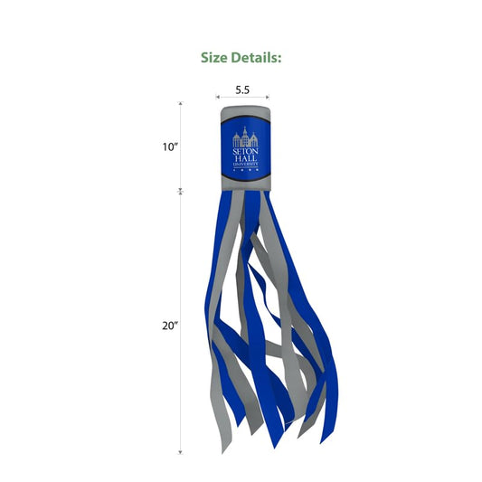 AGAS Seton Hall University Windsock 30 x 5.5 inch – Single Sided Printed Polyester Seton Hall University Wordmark Design – Official NCAA SHU Product – Hanging Clip with Blue White Streamers