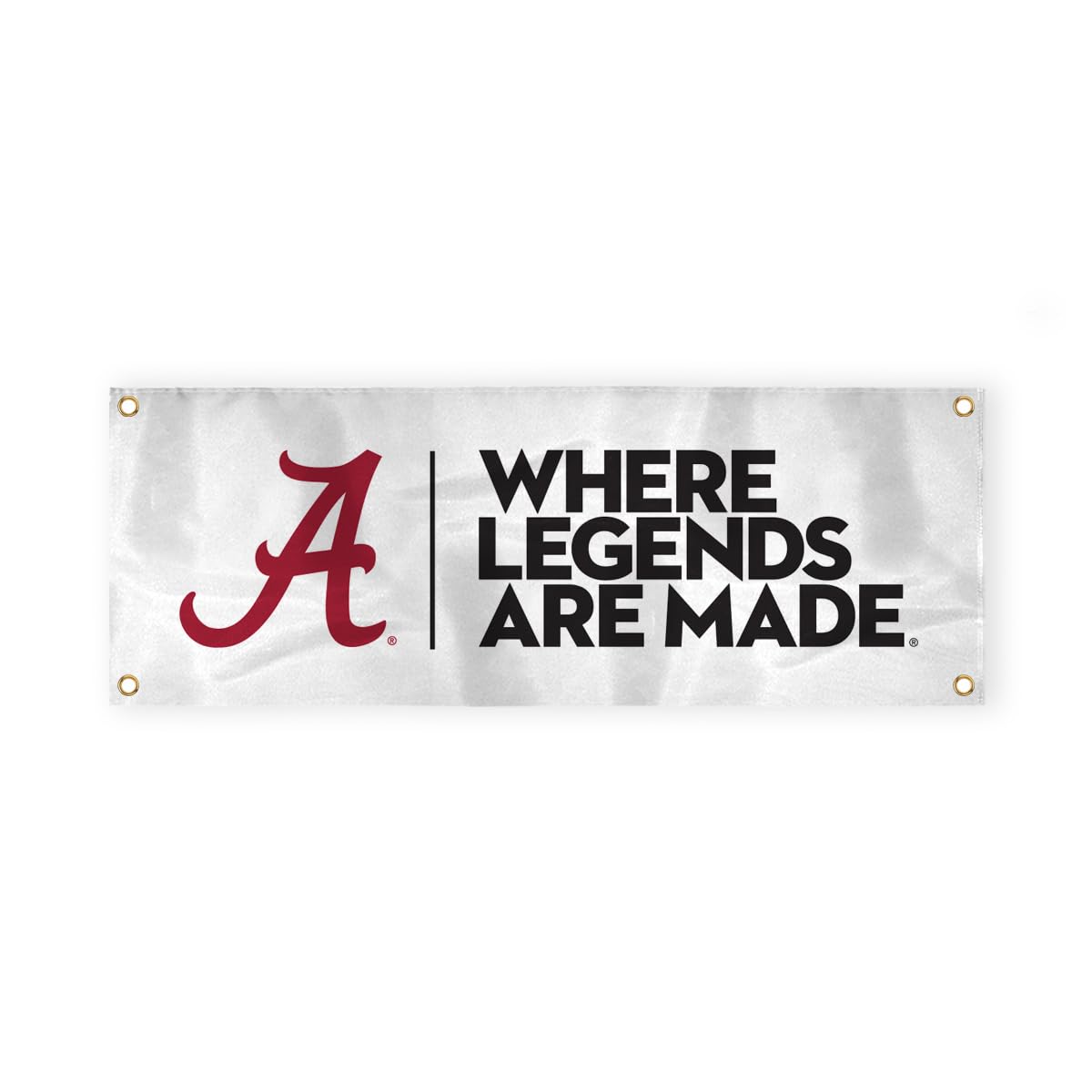 Alabama Script A Logo with 4 Brass Grommets - 2x4 Ft - Printed Double-Layered 2 ply Spun Polyester - Correctly Reads on Both Sides - Finished Ends for Added Durability - Quadruple Stitched Fly End