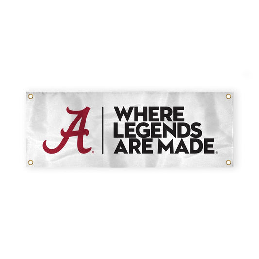 Alabama Script A Logo with 4 Brass Grommets - 2x4 Ft - Printed Double-Layered 2 ply Spun Polyester - Correctly Reads on Both Sides - Finished Ends for Added Durability - Quadruple Stitched Fly End