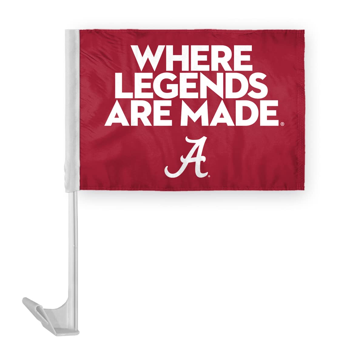 AGAS Crimson Tide Alabama NCAA Where Legends Are Made Red Car Flags - 7.5x10.5 inch Double-Layered Printed Wrap Knitted Polyester - 13" Flexible Plastic Pole for Attaching to Vehicle Window - Crimson Tide White Car Flags