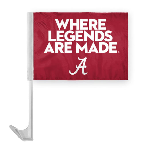 AGAS Crimson Tide Alabama NCAA Where Legends Are Made Red Car Flags - 7.5x10.5 inch Double-Layered Printed Wrap Knitted Polyester - 13" Flexible Plastic Pole for Attaching to Vehicle Window - Crimson Tide White Car Flags