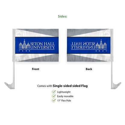 AGAS Seton Hall University Economy Car Flag 12 x 16 inch – Single Sided Printed Polyester Seton Hall University Wordmark Design – Official NCAA SHU Product – Vehicle Mount with 17 inch Flex Pole and Closed Top Sleeve