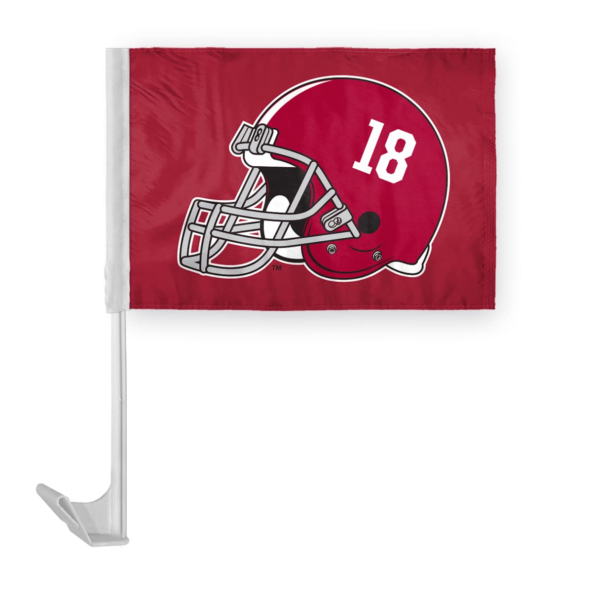 AGAS Alabama University 18 Time Football National Champions Helmet Car Flags - 7.5x10.5 inch Double-Layered Printed Wrap Knitted Polyester - 13" Flexible Plastic Pole for Attaching to Vehicle Window - NCAA Licensed Alabama Helmet Logo Car Flags