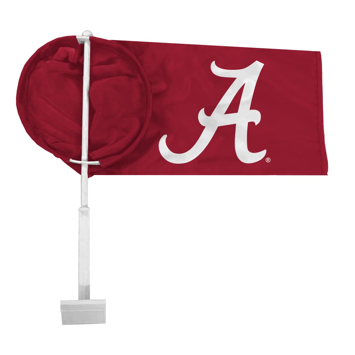 AGAS NCAA Alabama University Crimson Tide Primary A Logo Car Windsock Flags - 9.5x18 inch Double-Layered Printed Wrap Knitted Polyester - 19" Windsock Pole Kit for Attaching to Vehicle Window