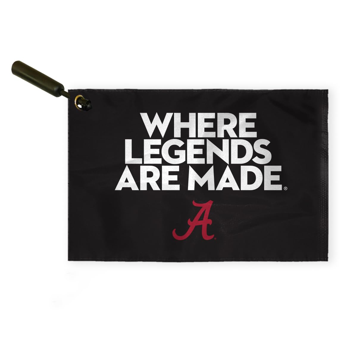 AGAS Alabama Collegiate Plastic Swirler Flag - 12x18 Inch | Where Legends Are Made Black Logo | Single Layered 1 Ply Nylon | Built-in Plastic Swirler Handle Bar | Double Stitched Corners & Double Folded Ends