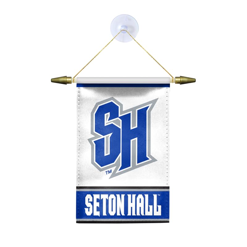 AGAS Seton Hall University Mini Banner 4 x 6 inch – Single Sided Printed Satin Seton Hall SH Logo Design – Official NCAA SHU Product – Hanging Banner with Cross Bar, Cord and Suction Cup