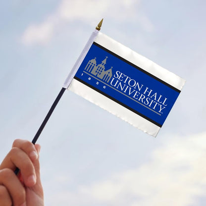 AGAS Seton Hall University Stick Flag 4 x 6 inch – Single Sided Printed Polyester Seton Hall University Wordmark Design – Official NCAA SHU Product – Desk Display with 11 inch Plastic Pole and Black Base