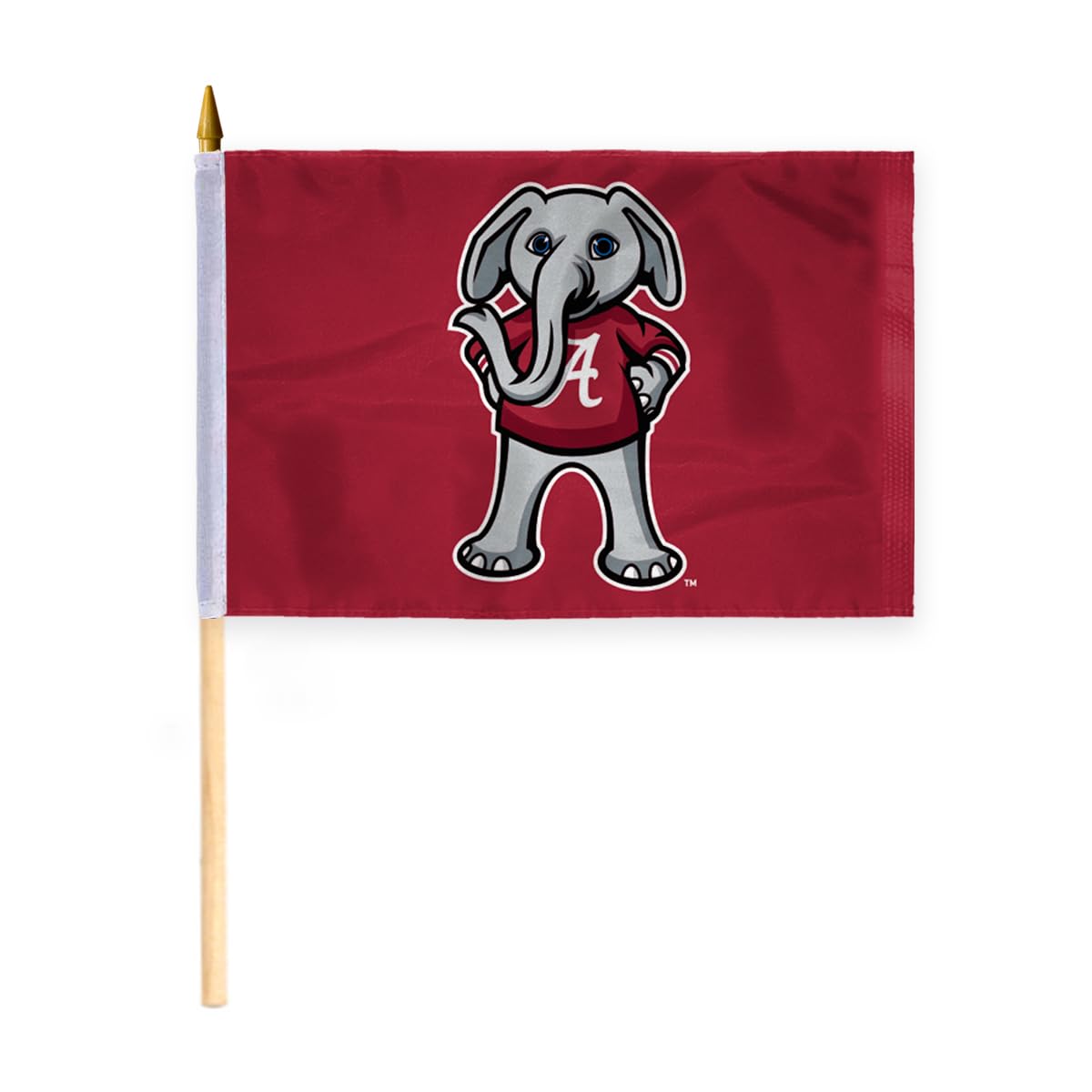AGAS Alabama UA Crimson Tide Flag - Stick Flag - Handheld - 12in x18 in - Single-Layer Printed 200 Denier Nylon- 24" Extra-heavy Natural Wooden Dowel