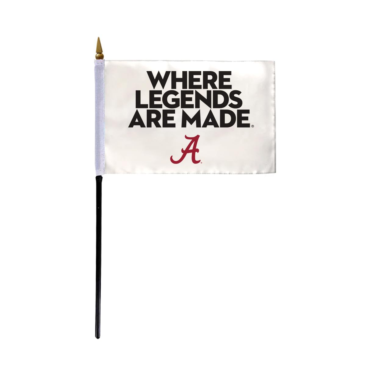 AGAS Small Bama Crimson Tide UA Where Legends are Made Stick Flags - 4x6 inch Single-Layered Printed Polyester Fabric - 13" Black Plastic Stick - Mini 4"x6" Crimson Tide Alabama Bama Handheld Stick Flag