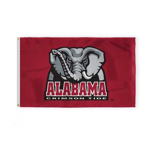 AGAS Alabama University Elephant Logo Crimson Tide Flags - 3x5 Ft Double-Layered Printed 200D Nylon with Brass Grommets - Officially NCAA Licensed Big Al Bama Roll Tide College UA Flags