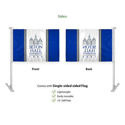 AGAS Seton Hall University Car Flag 10.5 x 15 inch – Single Sided Printed Wrap Knitted Polyester Seton Hall Pirates – Official NCAA SHU Product – Vehicle Mount with 19 inch Stiff Pole and 1 inch Sleeve