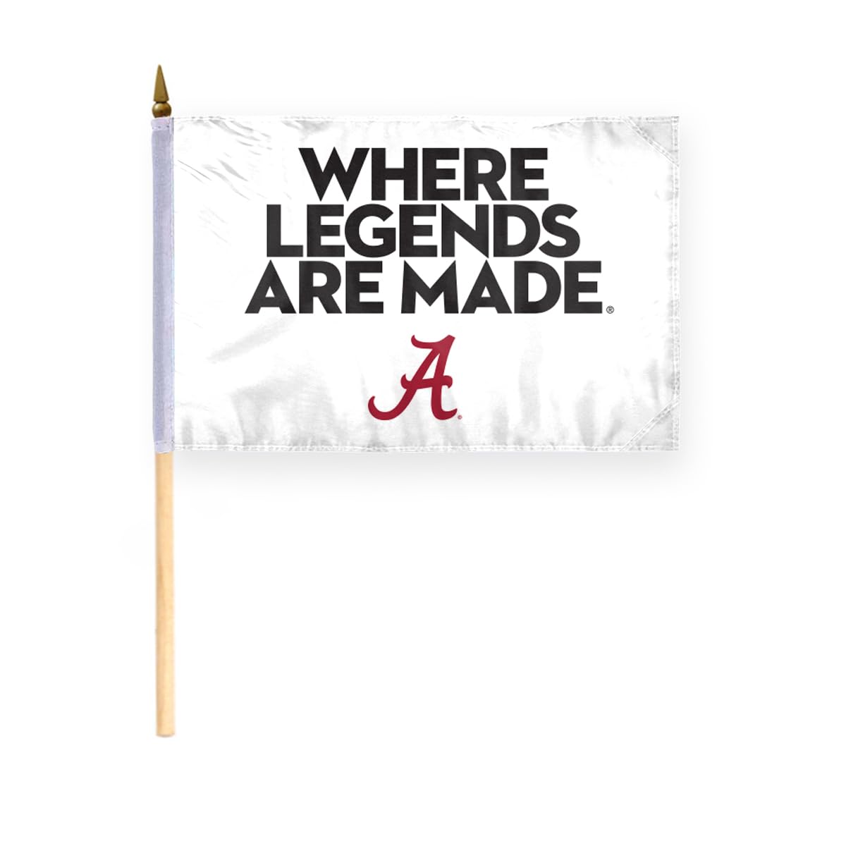 AGAS Small Bama Crimson Tide UA Where Legends are Made Stick Flags - 6x9 inch Single-Layered Printed Wrap Knitted Polyester Fabric - 17" Wood Pole - Miniature 6"x9" Crimson Tide Alabama Bama Handheld Stick Flag