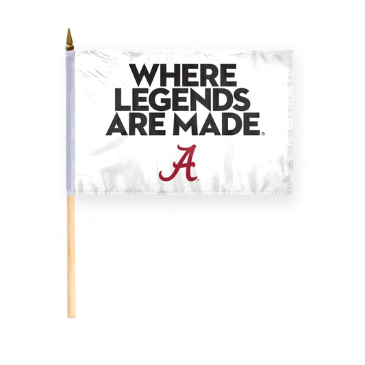 AGAS Small Bama Crimson Tide UA Where Legends are Made Stick Flags - 6x9 inch Single-Layered Printed Wrap Knitted Polyester Fabric - 17" Wood Pole - Miniature 6"x9" Crimson Tide Alabama Bama Handheld Stick Flag