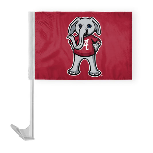 AGAS Alabama University Big AL Mascot Car Flags - 12x16 inch Double-Layered Printed Polyester Fabric - 17" Flexible Plastic Pole for Attaching to Vehicle Window - Big Al Car Flags