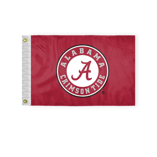 Alabama University Football Crimson Tide Round A Logo Flags - 12x18 Inch Printed Polyester with Brass Grommets - Officially NCAA Licensed Red Bama Roll Tide College UA Flags