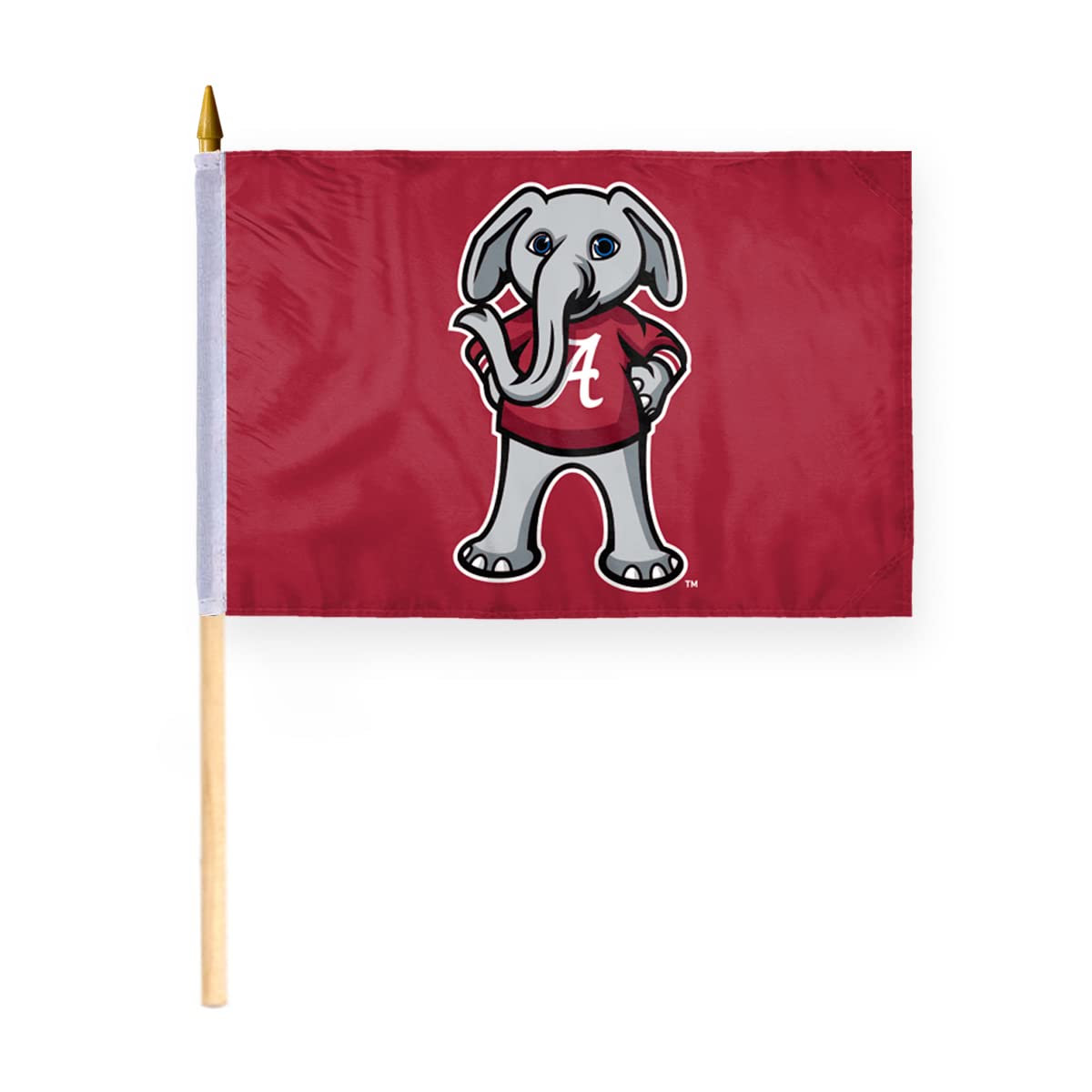 AGAS Alabama UA Crimson Tide Flag - Stick Flag - Handheld - 12in x18 in - Double-Layer Printed Wrap Knitted Polyester - 24" Extra-heavy Natural Wooden Dowel