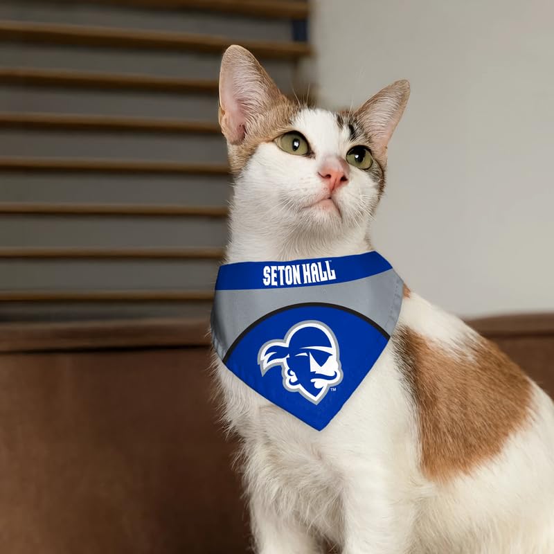 AGAS Seton Hall Pirates Pet Bandana 14.75 x 9.5 inch – Single Sided Printed Polyester Pirate Head Logo Design – Official NCAA SHU Product – Pet Bandana with Collar Sleeve No Collar Included