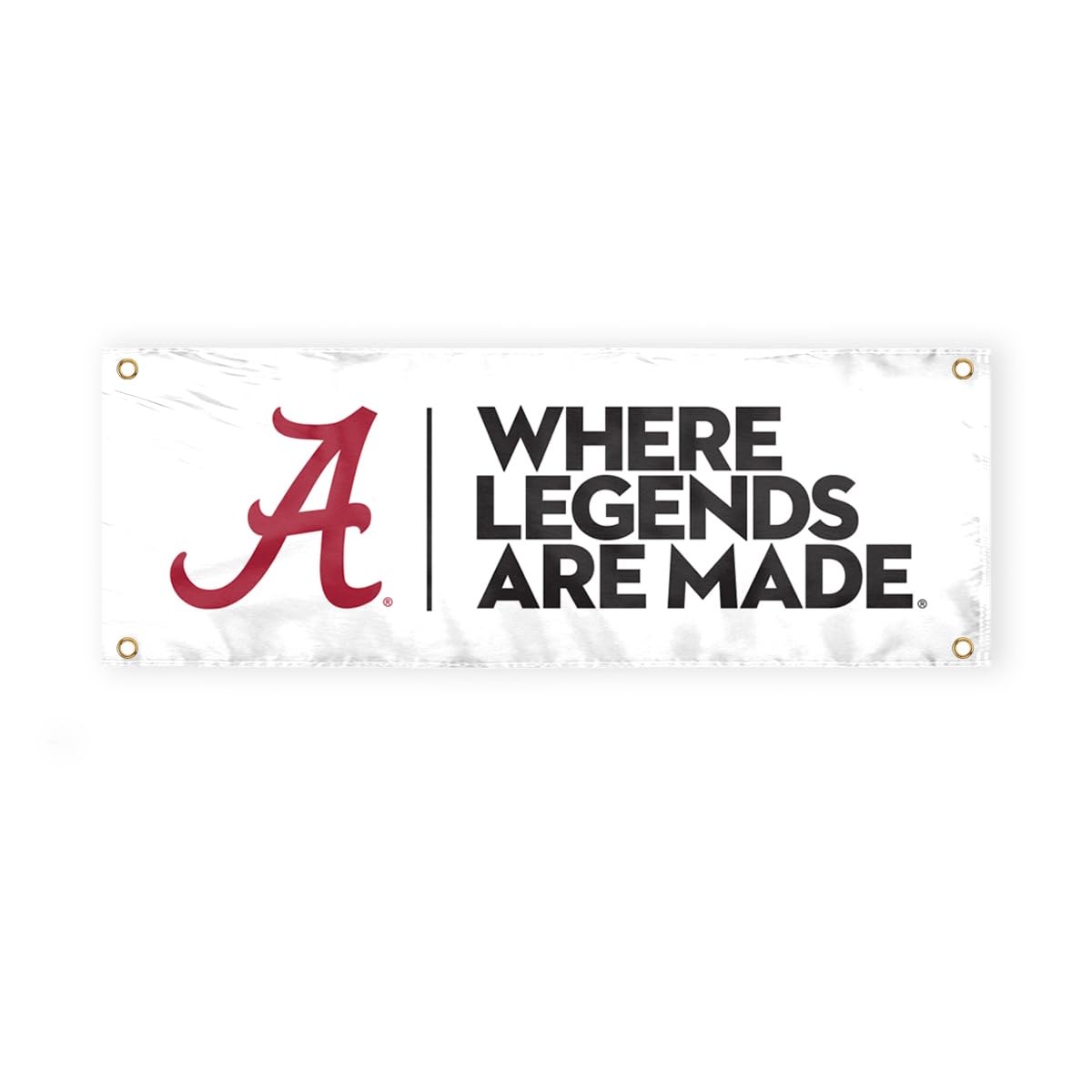 Alabama Script A Logo with 4 Brass Grommets - 3x8 Ft - Printed Double-Layered 2 ply Polyester - Correctly Reads on Both Sides - Finished Ends for Added Durability