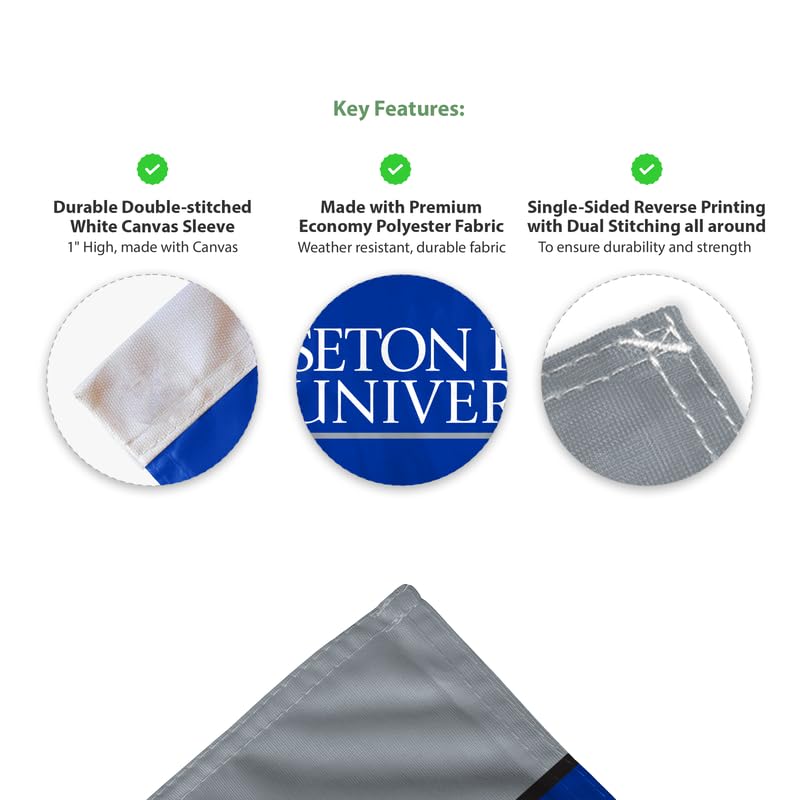 AGAS Seton Hall University Economy Car Flag 12 x 16 inch – Single Sided Printed Polyester Seton Hall University Wordmark Design – Official NCAA SHU Product – Vehicle Mount with 17 inch Flex Pole and Closed Top Sleeve