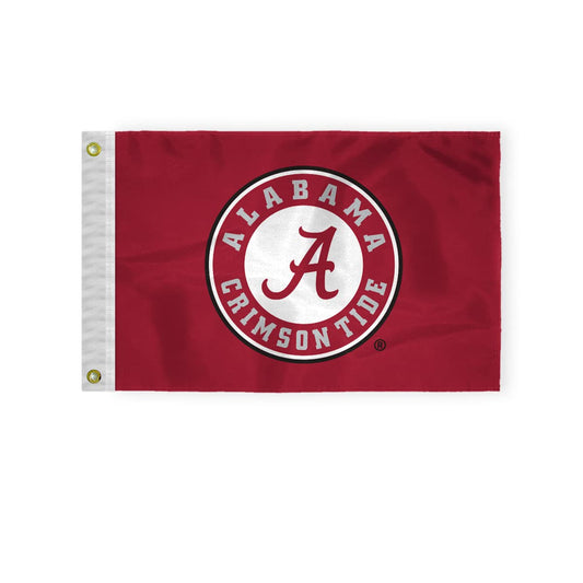 Alabama University Football Crimson Tide Circle A Logo Flags - 12x18 Inch Double-Layered Printed 200D Nylon with Brass Grommets - Officially NCAA Licensed Red Bama Roll Tide College UA Flags