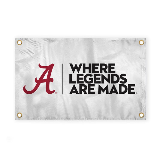 Alabama Script A Logo with 4 Brass Grommets - 4x6 Ft - Printed Double-Layered 2 ply 200 Denier Nylon - Correctly Reads on Both Sides - Finished Ends for Added Durability - Quadruple Stitched Fly End
