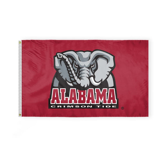 AGAS Alabama University Elephant Logo Crimson Tide Flags - 3x5 Ft Double-Layered Printed Polyester with Brass Grommets - Officially NCAA Licensed Big Al Bama Roll Tide College UA Flags