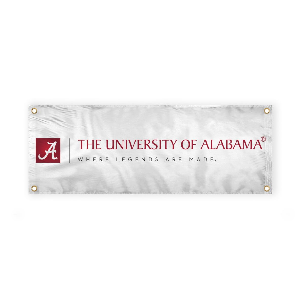 Alabama University Crimson Tide White Design Logo with 4 Brass Grommets - 2x4 Ft - Printed Double-Layered 2 ply Polyester - Correctly Reads on Both Sides - Finished Ends for Added Durability