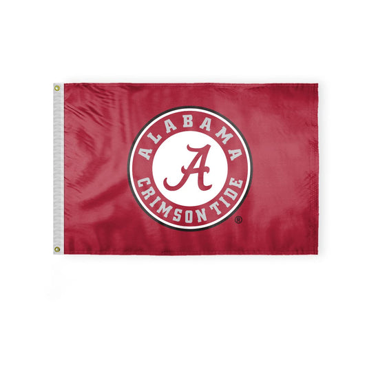 Alabama University Football Crimson Tide Round A Logo Flags - 2x3 Ft Printed Polyester with Brass Grommets - Officially NCAA Licensed Red Bama Roll Tide College UA Flags