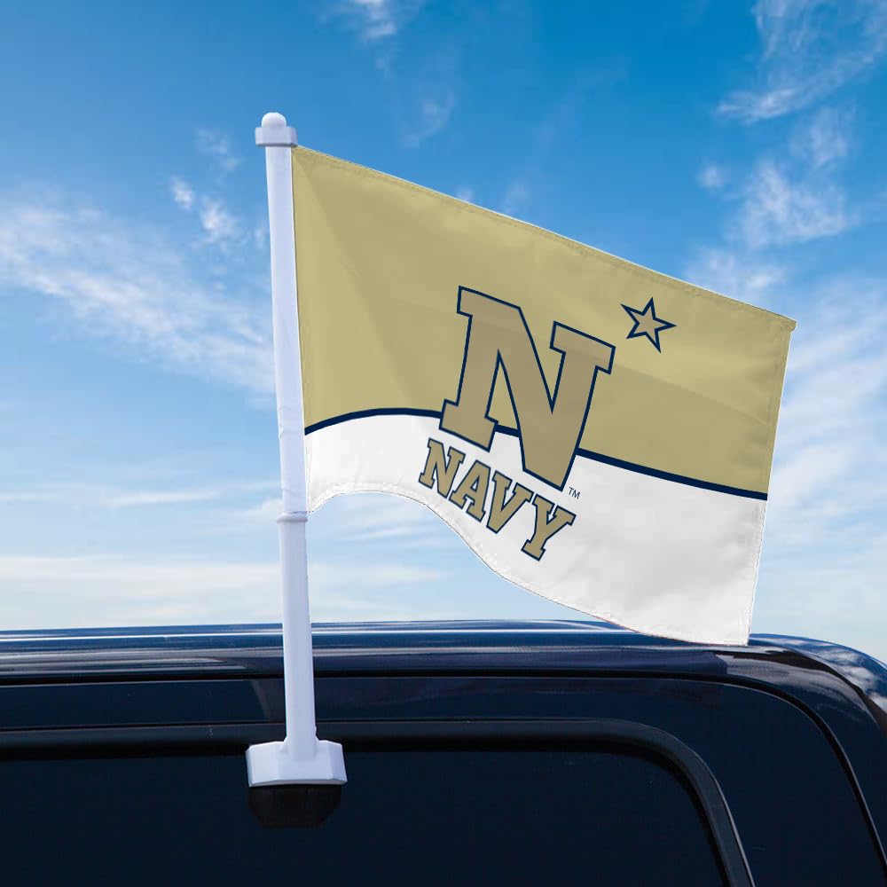 AGAS US Naval Academy Car Flag - 10.5x15 inch Double-Sided Printed Wrap Knitted Polyester - 19" Unbreakable Plastic Pole - Auto Flags