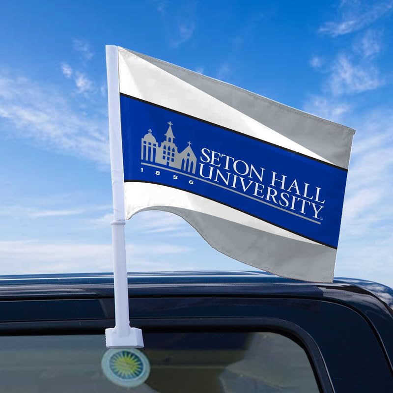 AGAS Seton Hall University Economy Car Flag 12 x 16 inch – Single Sided Printed Polyester Seton Hall University Wordmark Design – Official NCAA SHU Product – Vehicle Mount with 17 inch Flex Pole and Closed Top Sleeve