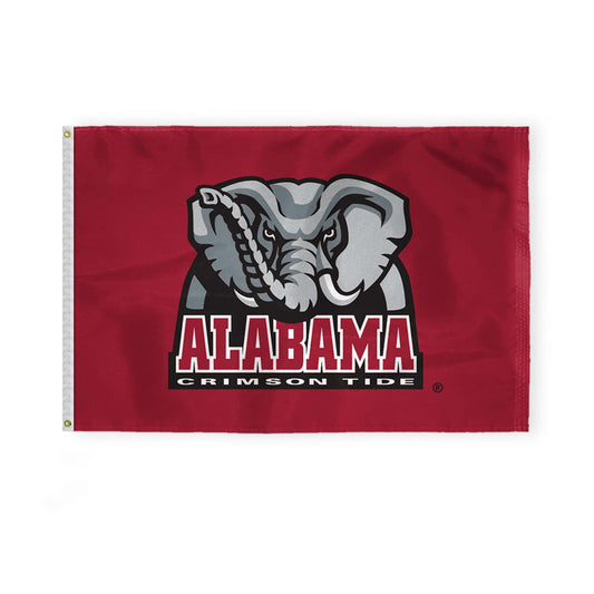AGAS Large Alabama University Elephant Logo Crimson Tide Flags - 4x6 Ft Double-Layered Printed 200D Nylon with Brass Grommets - Officially NCAA Licensed Big Size Big Al Bama Roll Tide College UA Flags