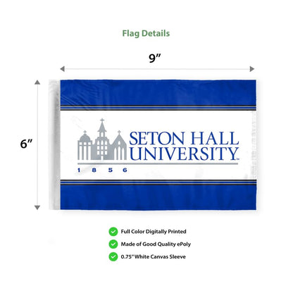 AGAS Seton Hall University Motorcycle Flag 6 x 9 inch – Single Sided Printed Polyester Seton Hall University Wordmark Design – Official NCAA SHU Product – Bike Mount with 0.75 inch Canvas Sleeve and Reinforced Stitching