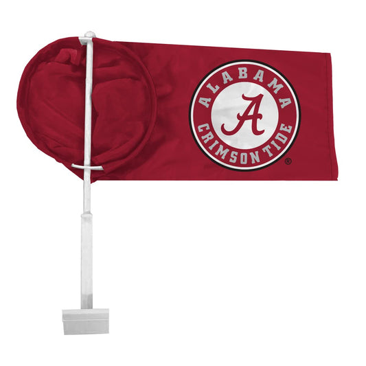 AGAS NCAA Alabama University Crimson Tide Circle Logo Car Windsock Flags - 9.5x18 inch Double-Layered Printed Wrap Knitted Polyester - 19" Windsock Pole Kit for Attaching to Vehicle Window