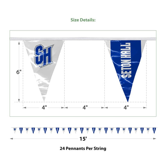 AGAS Seton Hall University Pennant Banner String 4 x 6 inch – 15 ft Triangle Pennants Seton Hall SH Logo Design – Official NCAA SHU Product – Party Decoration with 24 Pieces