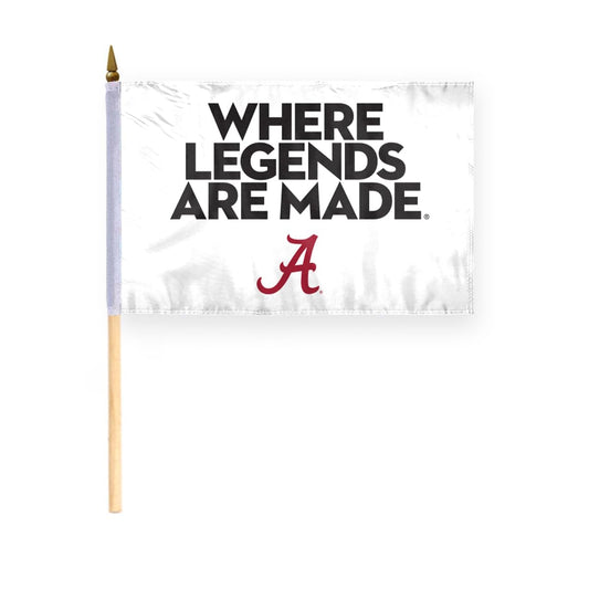 AGAS Small Bama Crimson Tide UA Where Legends are Made Stick Flags - 6x9 inch Single-Layered Printed Polyester Fabric - 17" Wood Pole - Miniature 6"x9" Crimson Tide Alabama Bama Handheld Stick Flag