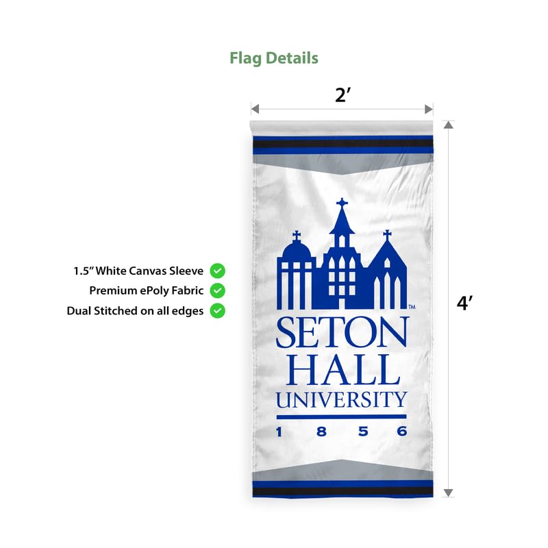 AGAS Seton Hall University Vertical Banner 2 x 4 ft – Single Sided Printed Polyester Seton Hall University Wordmark Design – Official NCAA SHU Product – Hanging Banner with 1.5 inch Pole Sleeve and Reinforced Stitching
