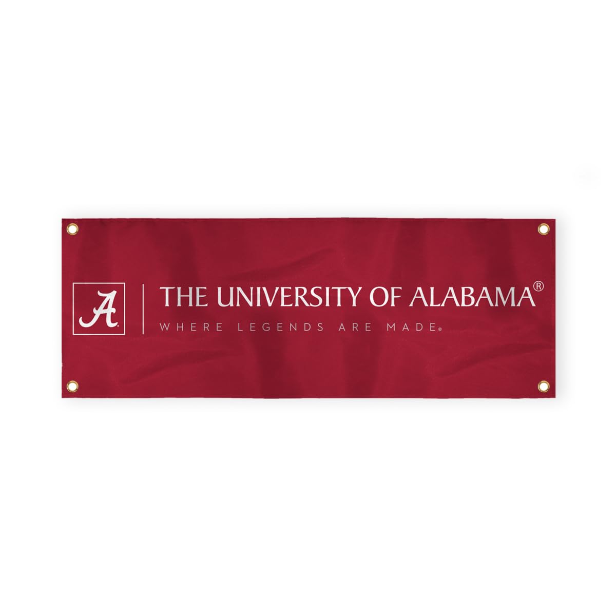 Alabama University Crimson Tide Red Design Logo with 4 Brass Grommets - 2x4 Ft - Printed Double-Layered 2 ply Spun Polyester - Correctly Reads on Both Sides - Finished Ends for Added Durability - Quadruple Stitched Fly End